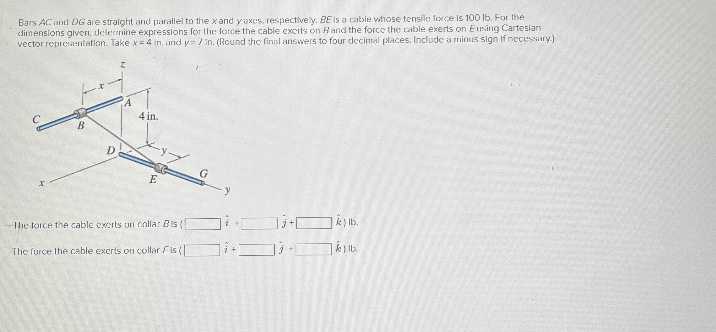 Bars A C and D G are straight and parallel to the