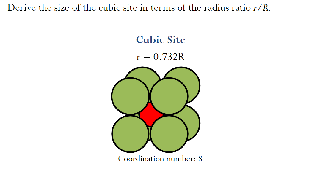 Derive the size of the cubic site in terms of the