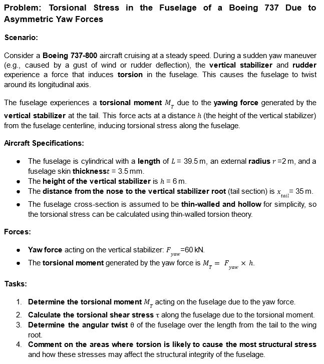 Problem: Torsional Stress in the Fuselage of a