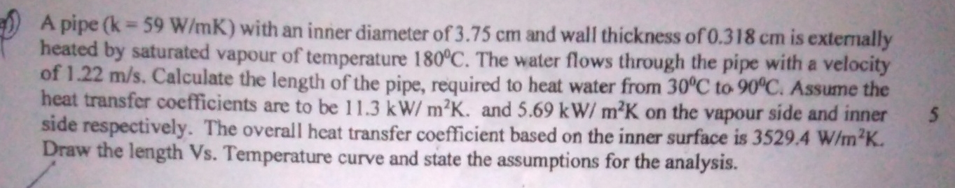 A pipe ( k = 5 9 W m K with an inner diameter of