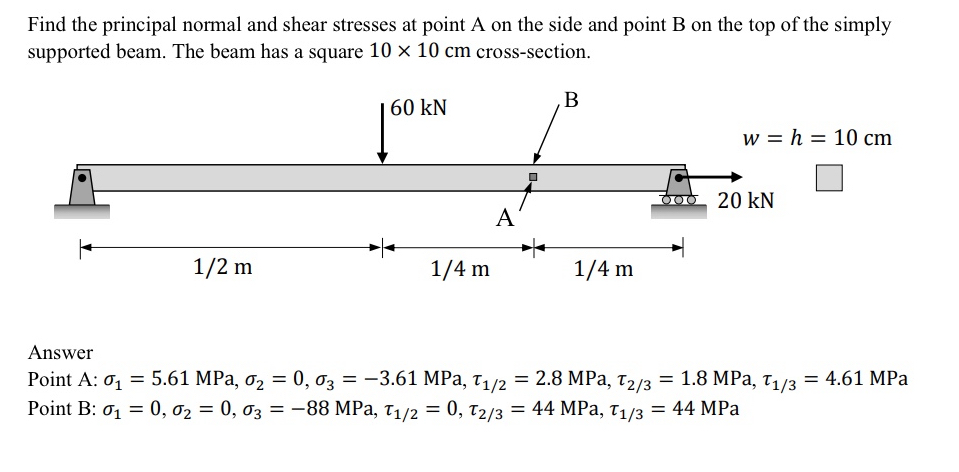 Find the principal normal and shear stresses at
