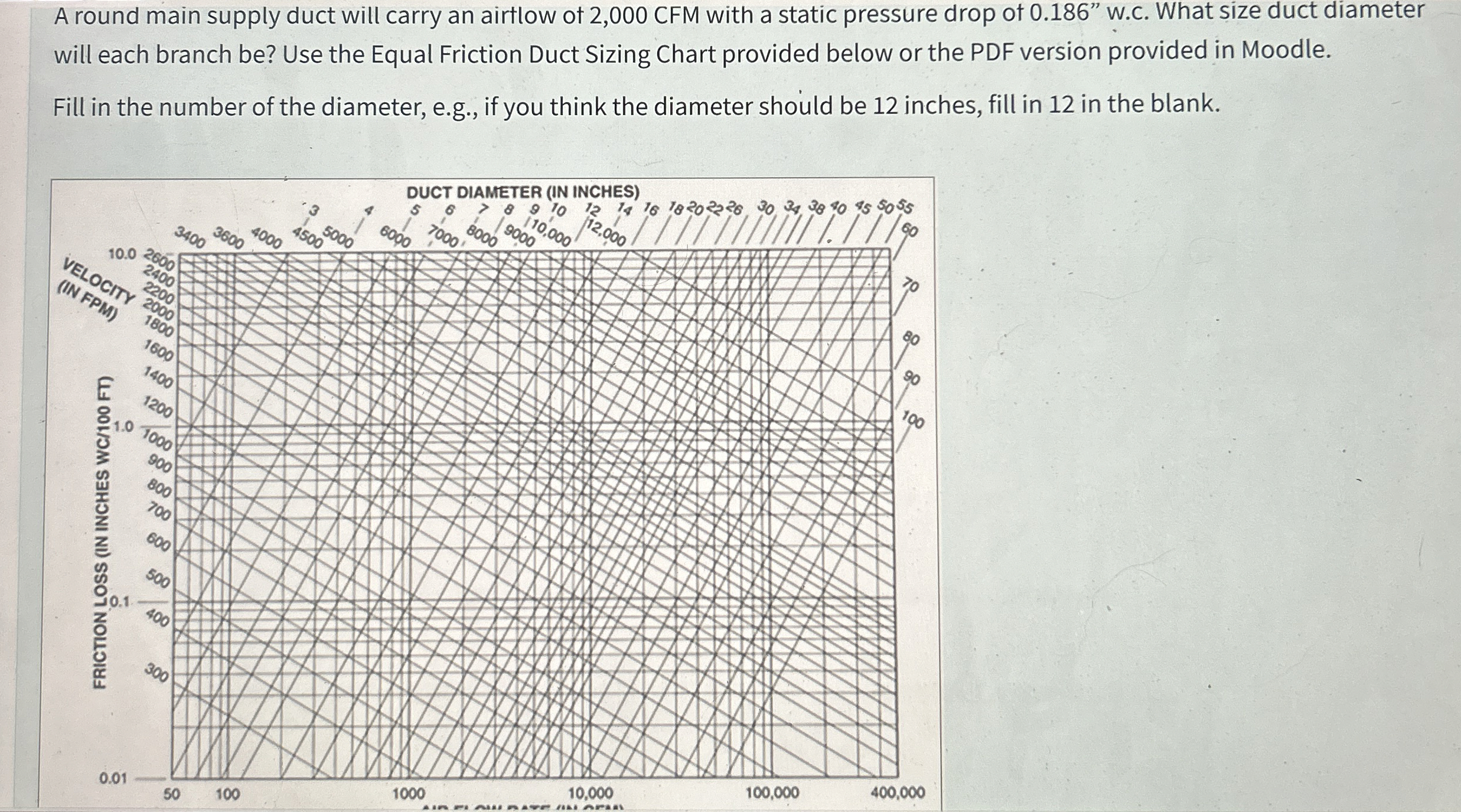 A round main supply duct will carry an airtlow of