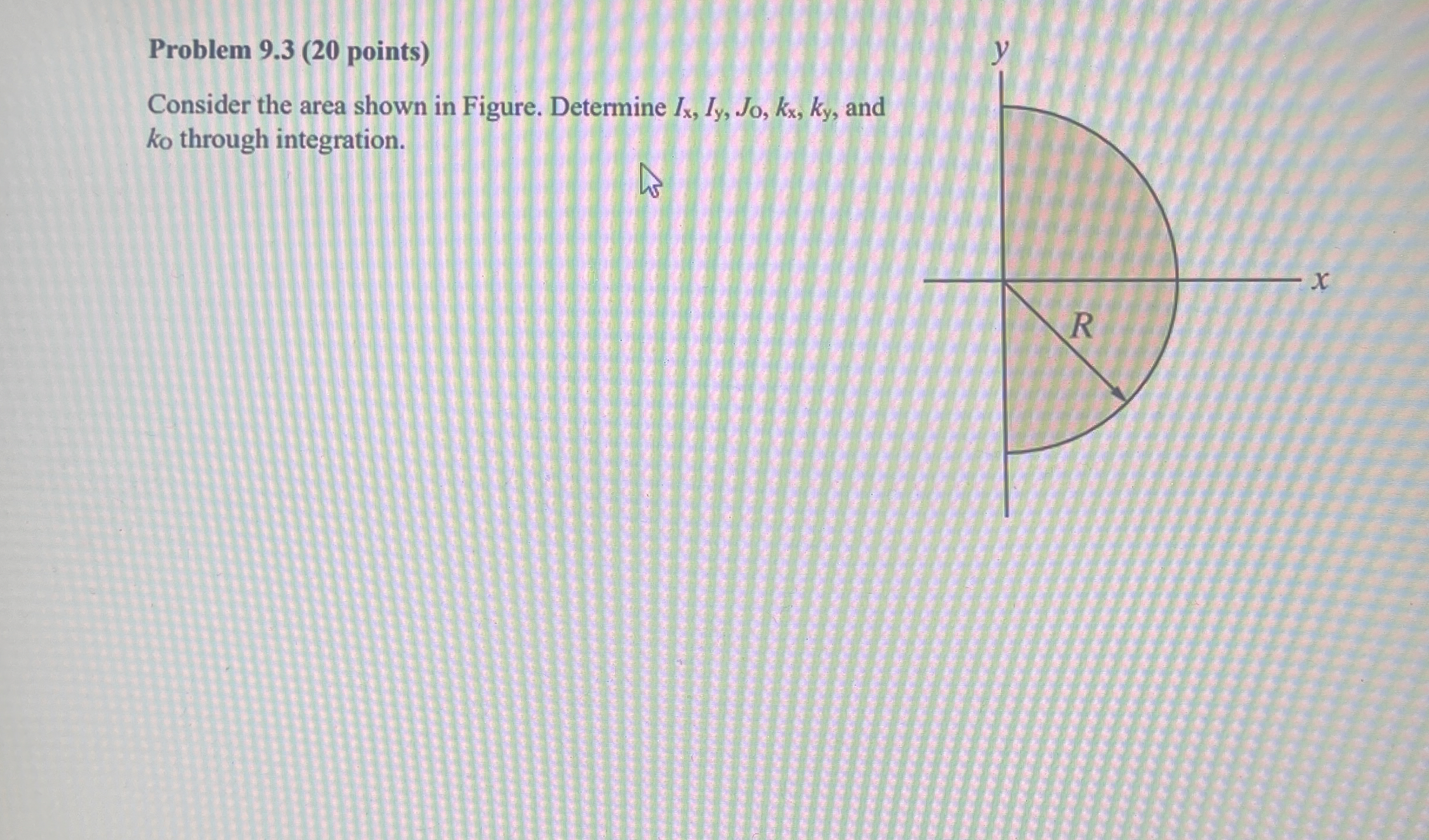 Problem 9 . 3 ( 2 0 points ) Consider the area