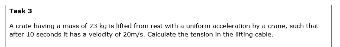 A crate having a mass of 2 3 kg is lifted from