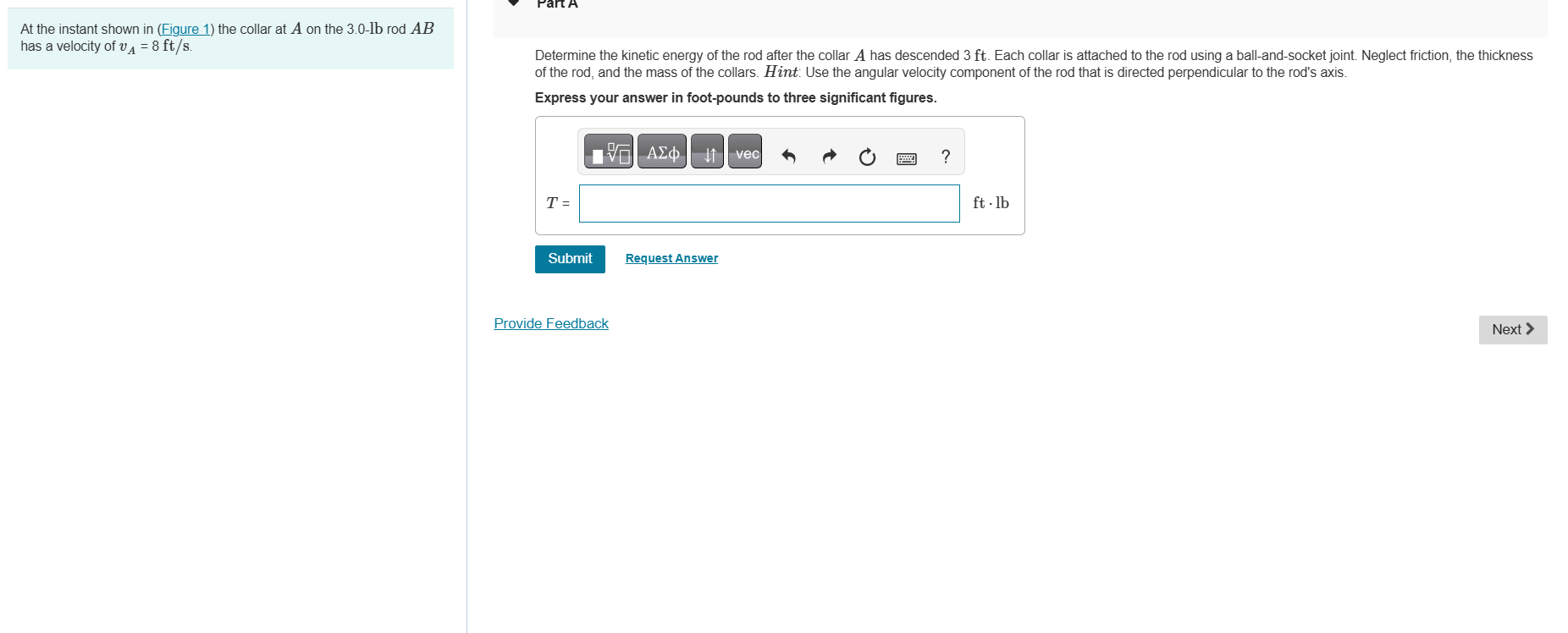 Determine the kinetic energy of the rod after the