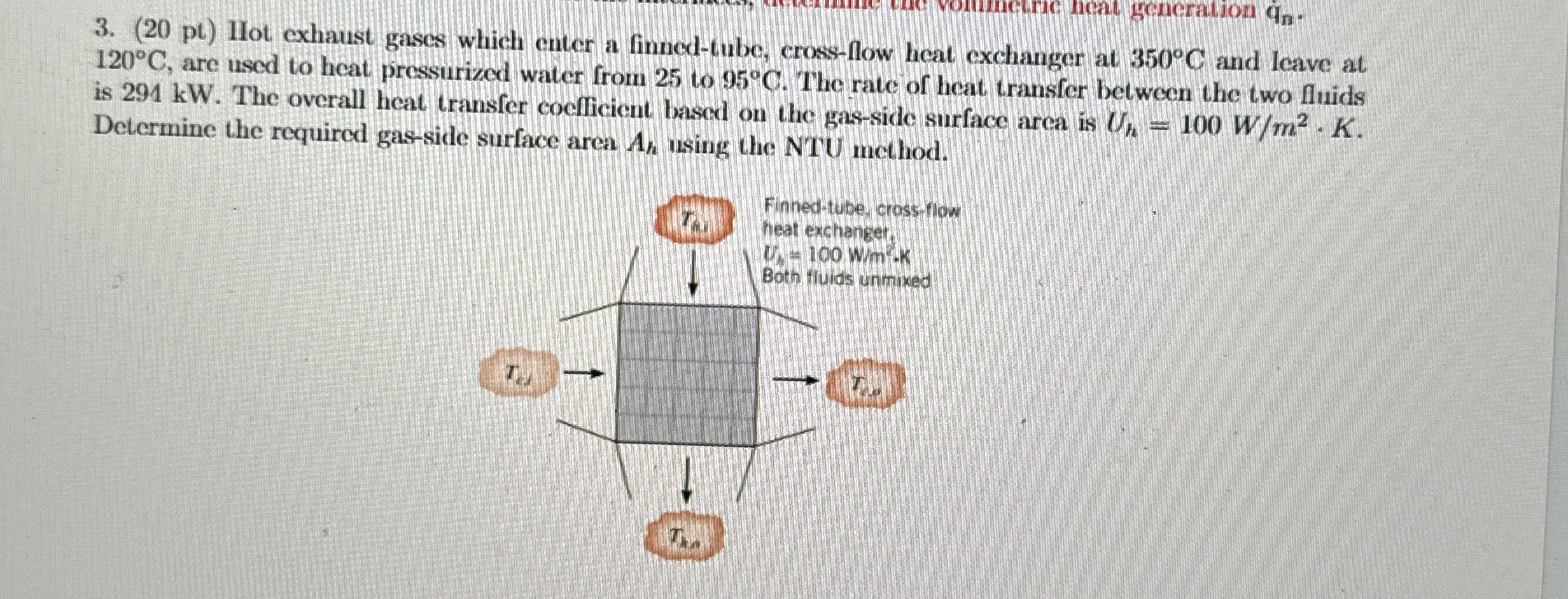 ( 2 0 pt ) Hot exhaust gases which enter a finned