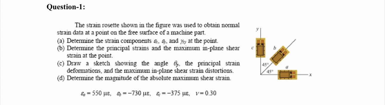 Question - 1 : The strain rosette shown in the