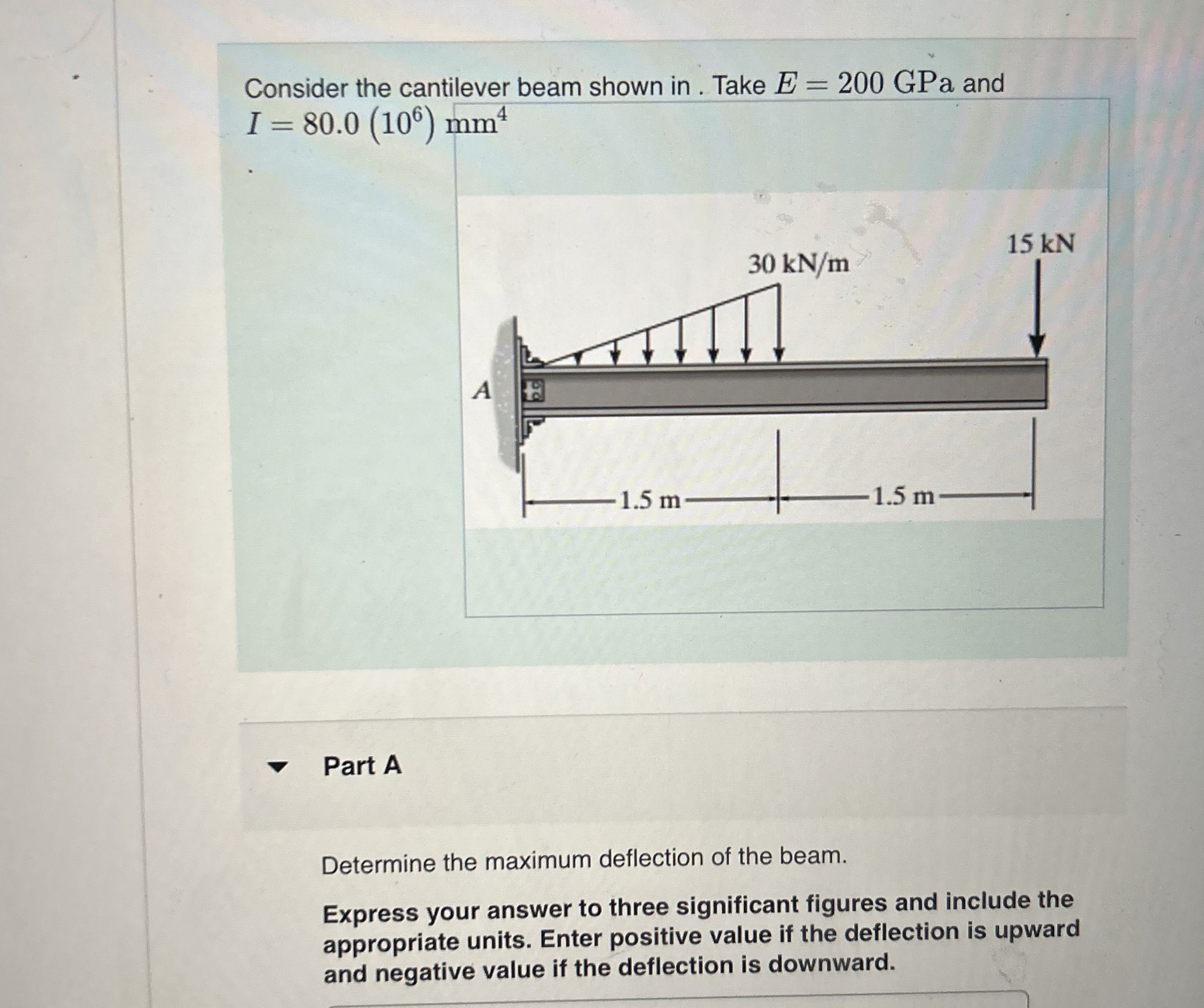 Consider the cantilever beam shown in . Take E =