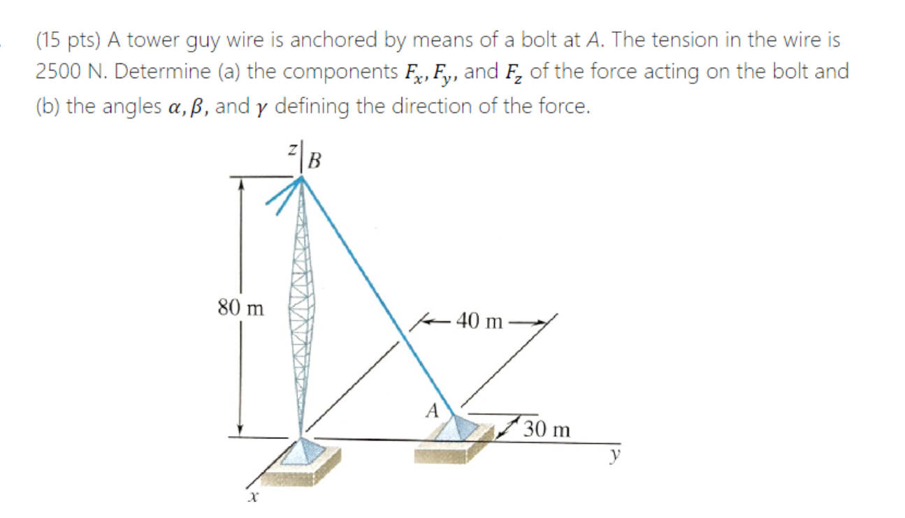 ( 1 5 pts ) A tower guy wire is anchored by means