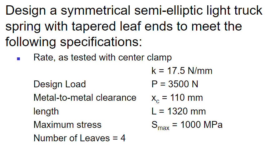Design a symmetrical semi - elliptic light truck