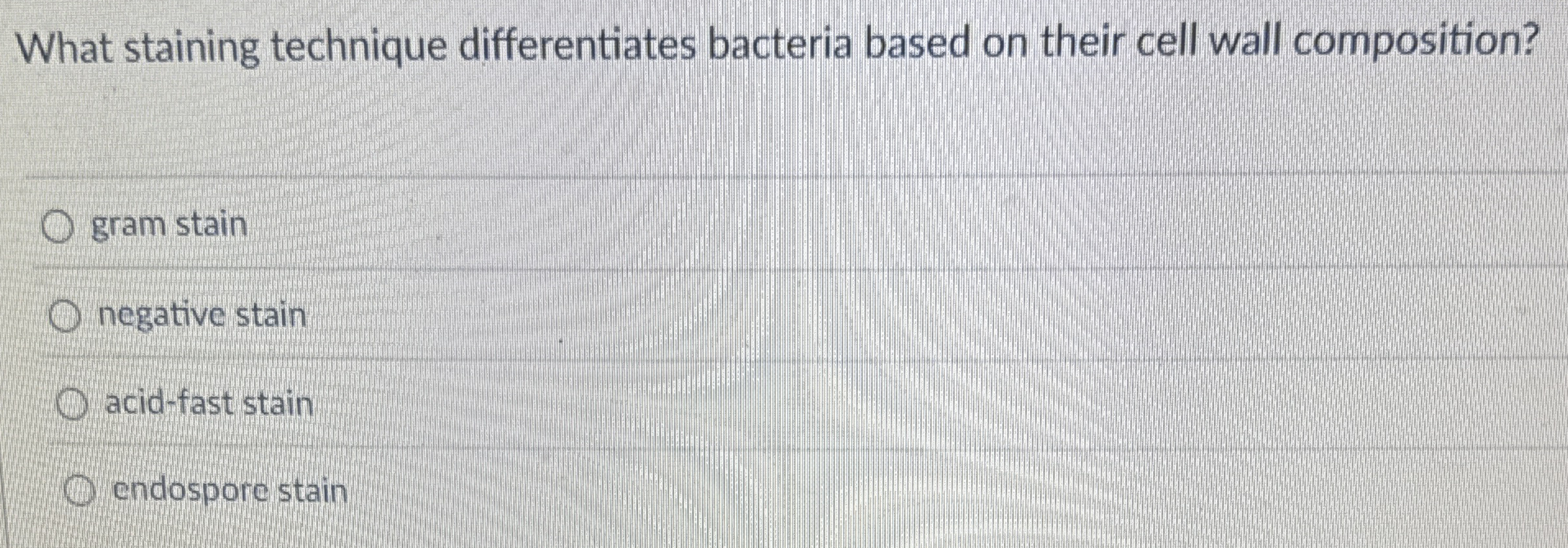 What staining technique differentiates bacteria