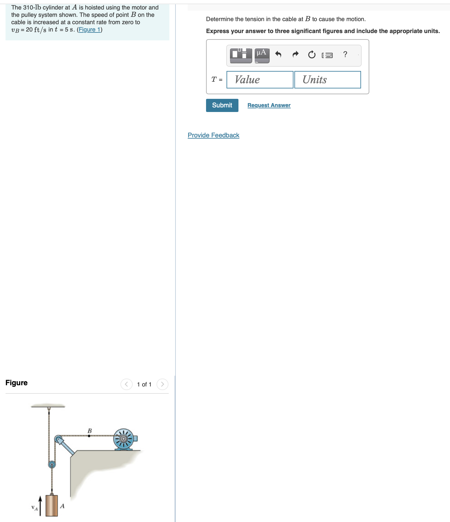 The 3 1 0 - lb cylinder at A is hoisted using the
