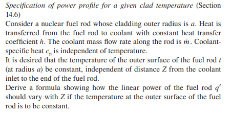 Specification of power profile for a given clad