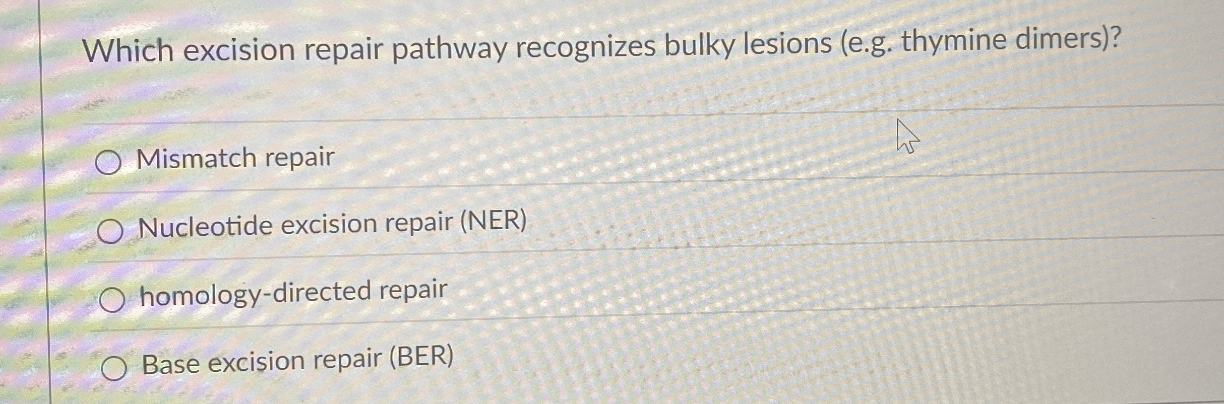 Which excision repair pathway recognizes bulky