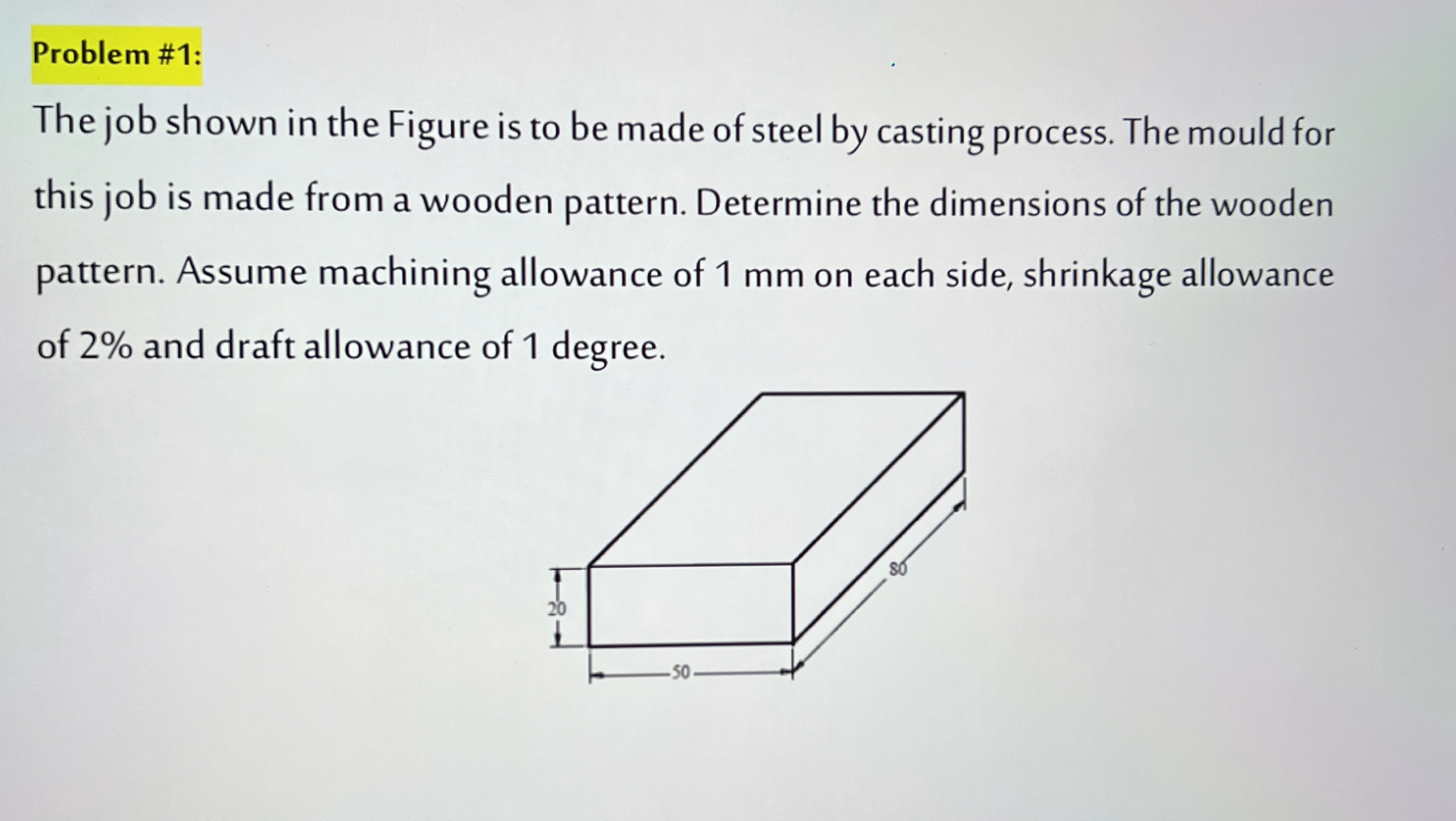 Problem # 1 : The job shown in the Figure is to
