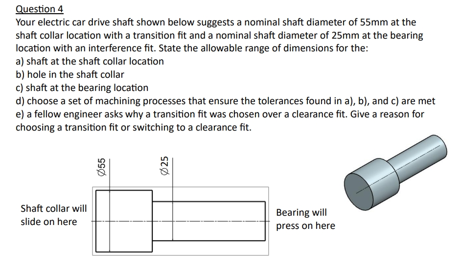 Question 4 Your electric car drive shaft shown