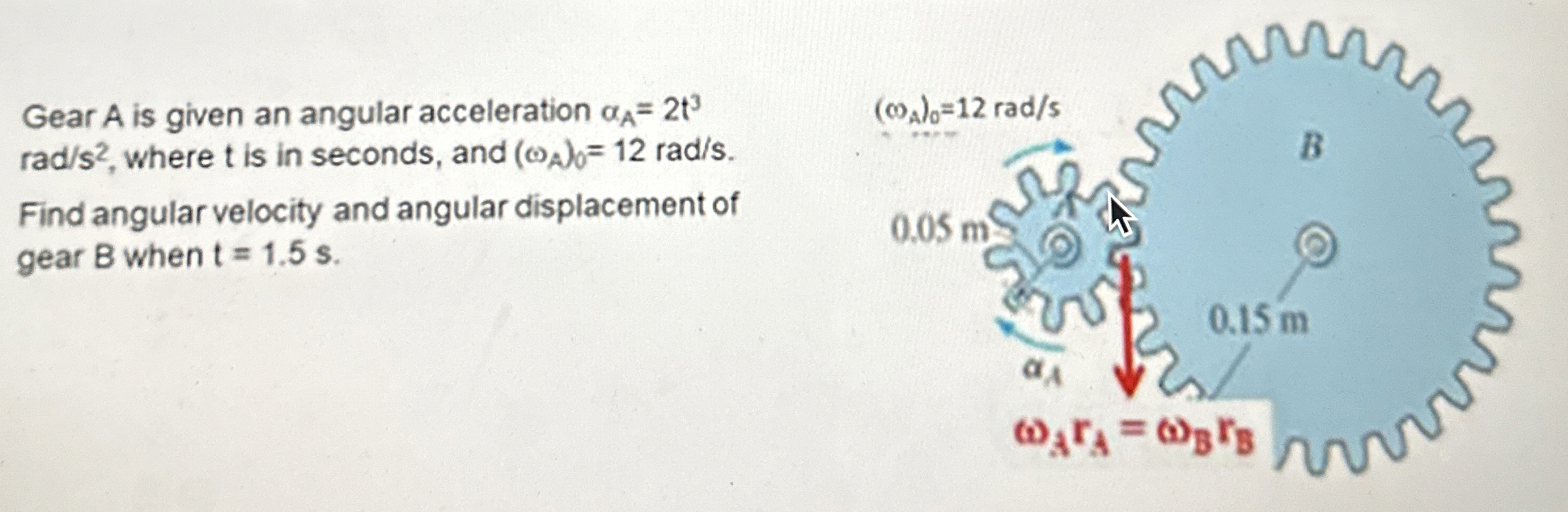 Gear A is given an angular acceleration A = 2 t 3