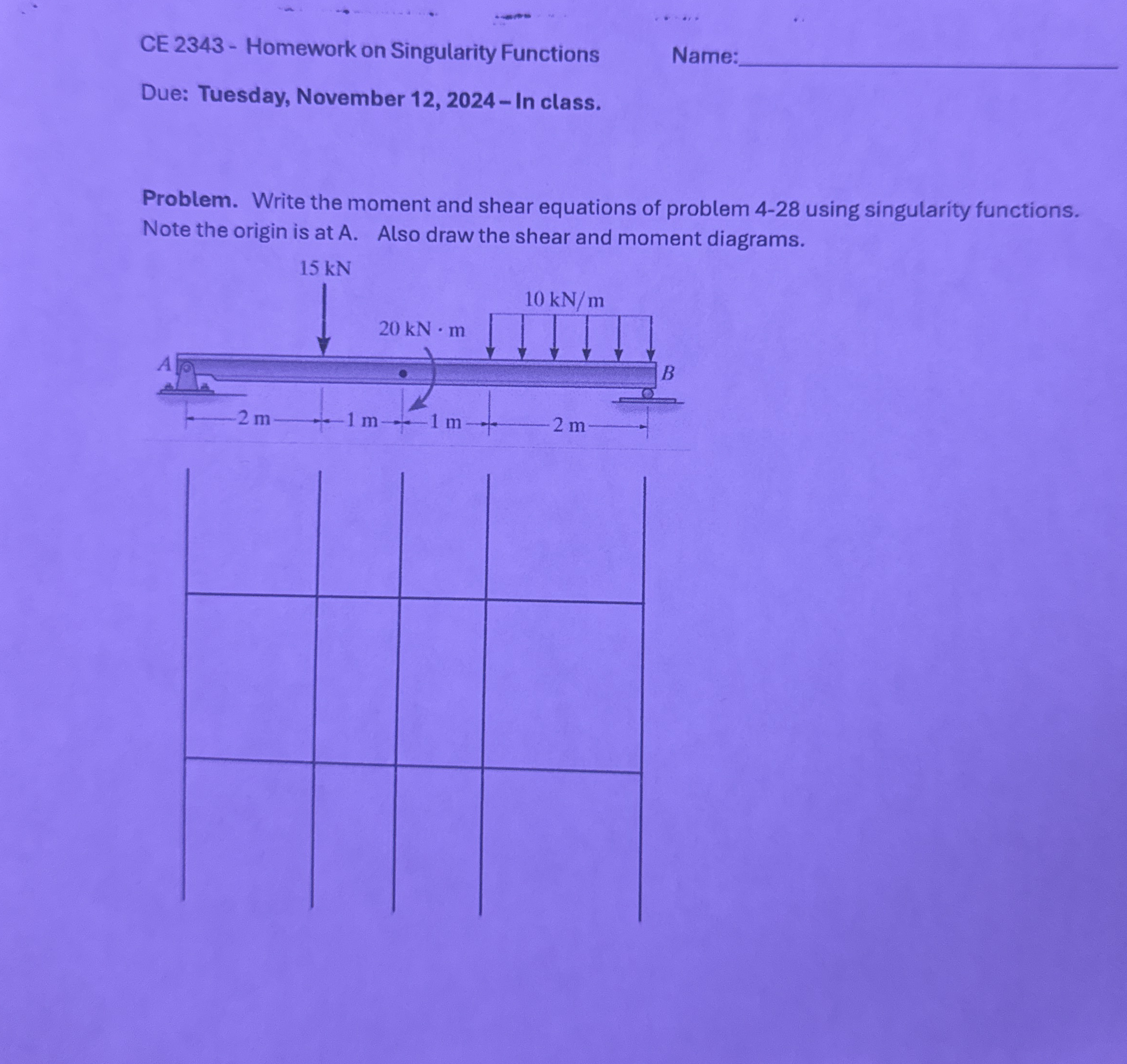 CE 2 3 4 3 - Homework on Singularity Functions