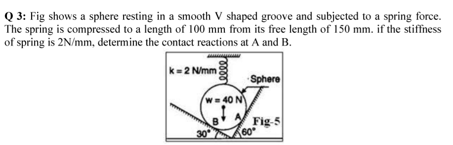 Q 3 : Fig shows a sphere resting in a smooth V