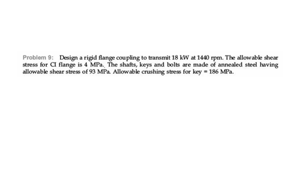Problem 9 : Design a rigid flange coupling to