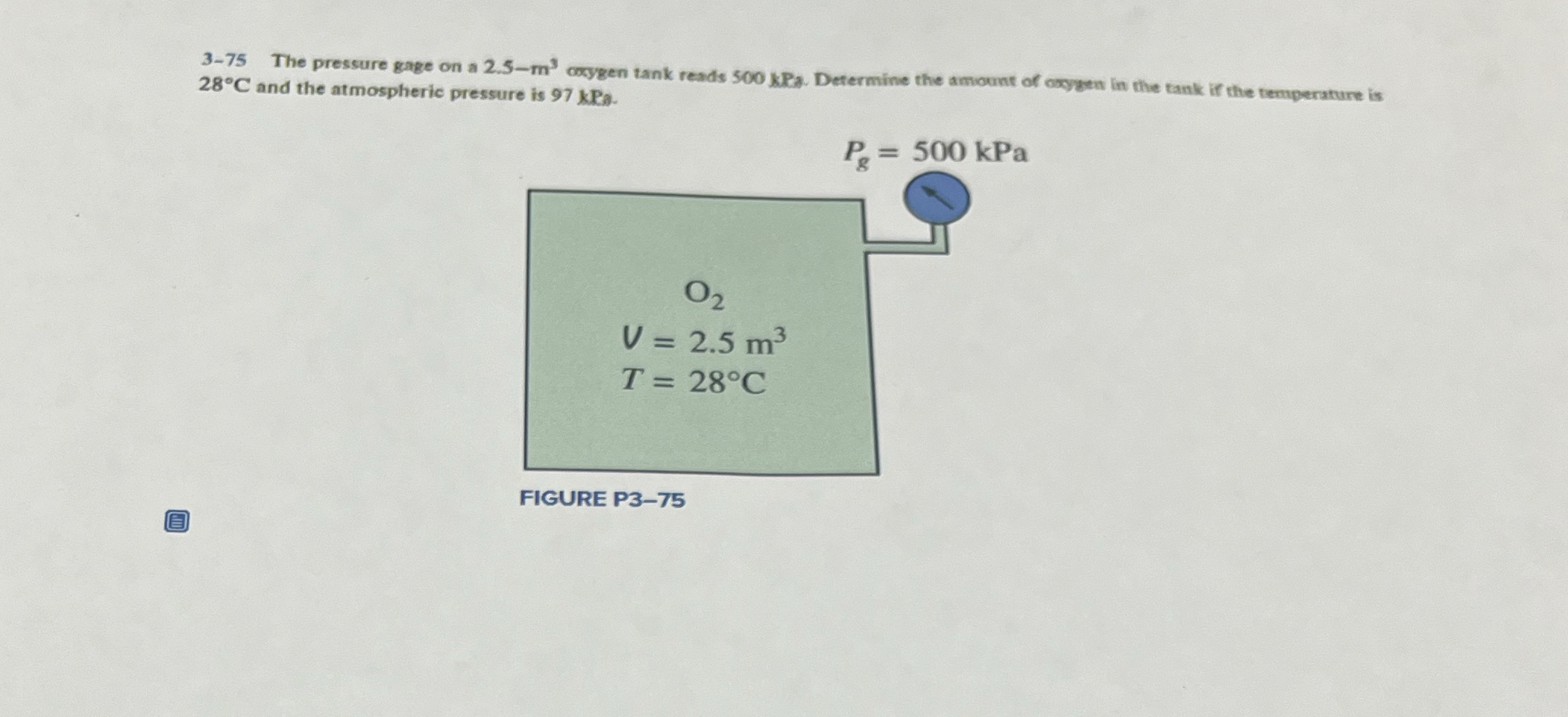 3 - 7 5 The pressure gage on a 2 . 5 - m 3 oxygen