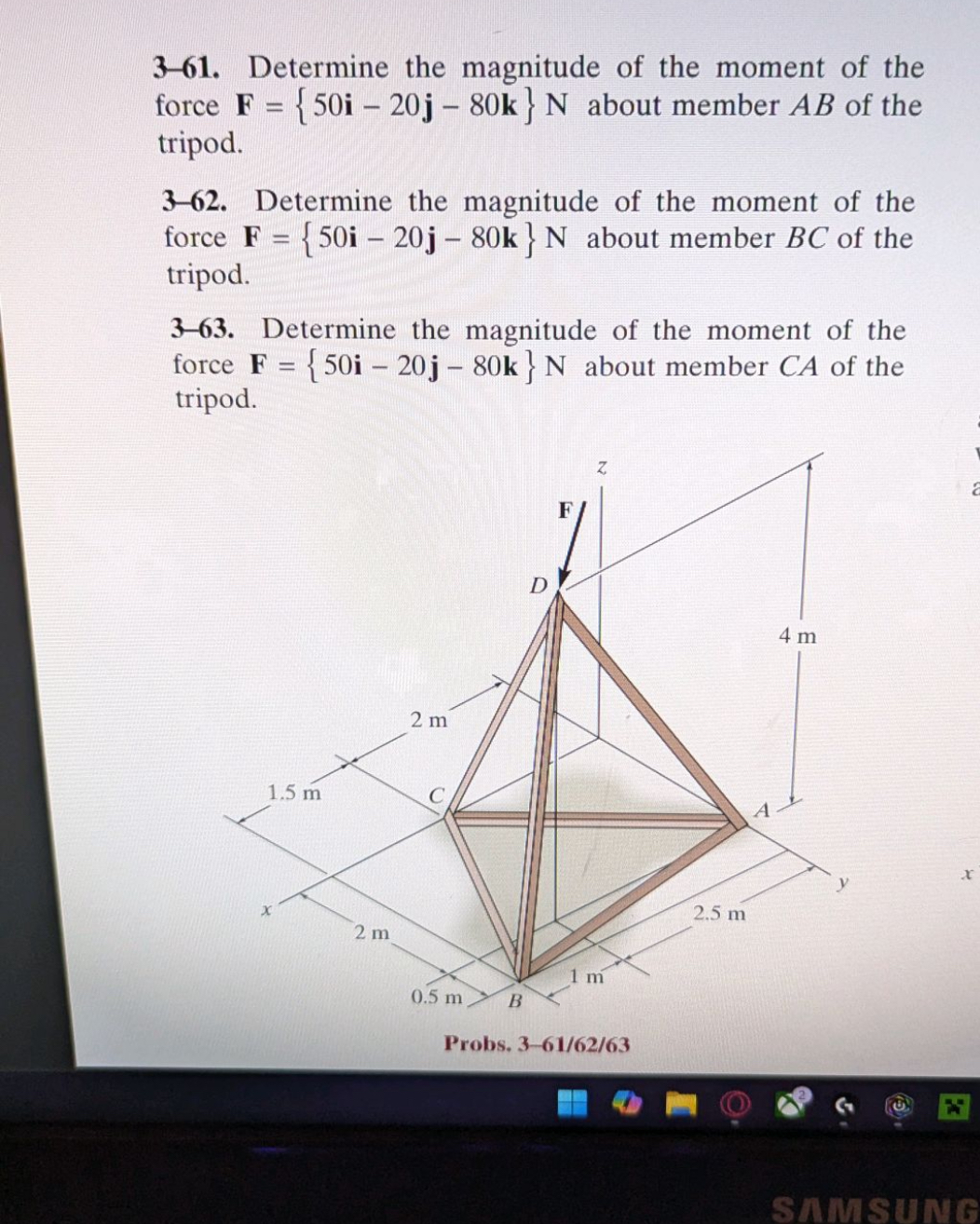 3 - 6 1 . Determine the magnitude of the moment