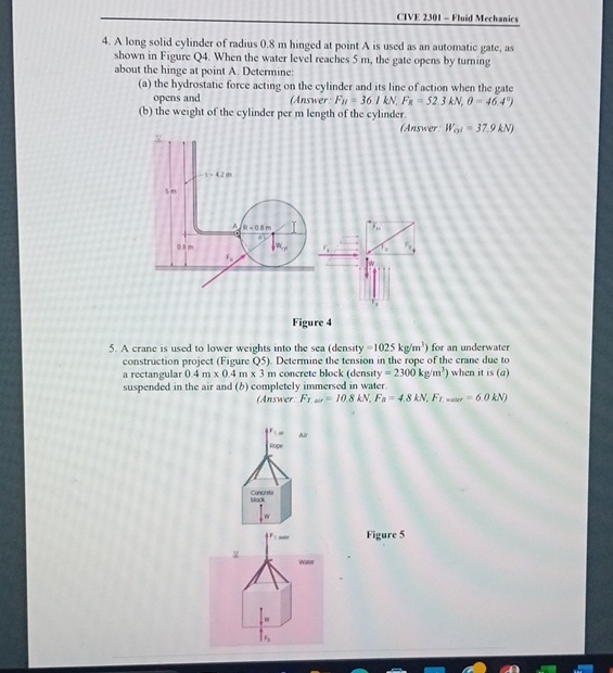 A long solid cylinder of radius 0 . 8 m hinged at