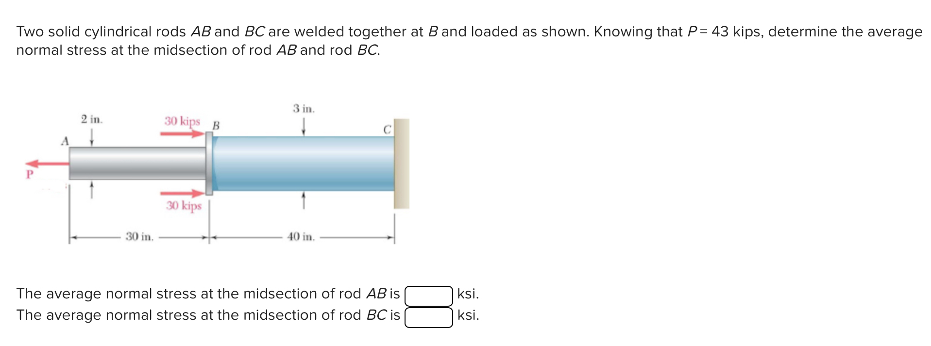 Two solid cylindrical rods A B and B C are welded