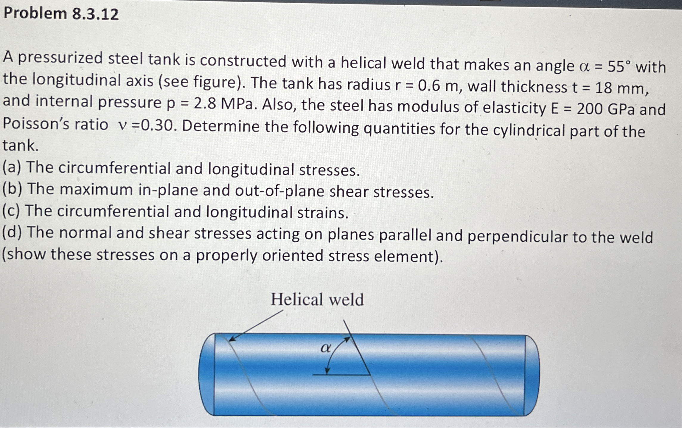 Problem 8 . 3 . 1 2 A pressurized steel tank is