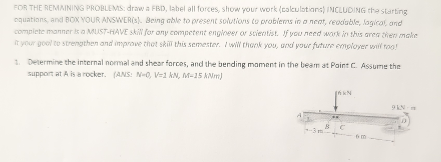 FOR THE REMAINING PROBLEMS: draw a FBD , label