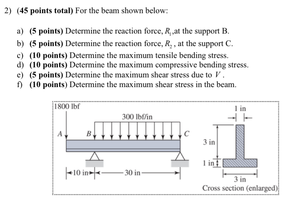 ( 4 5 points total ) For the beam shown below: a