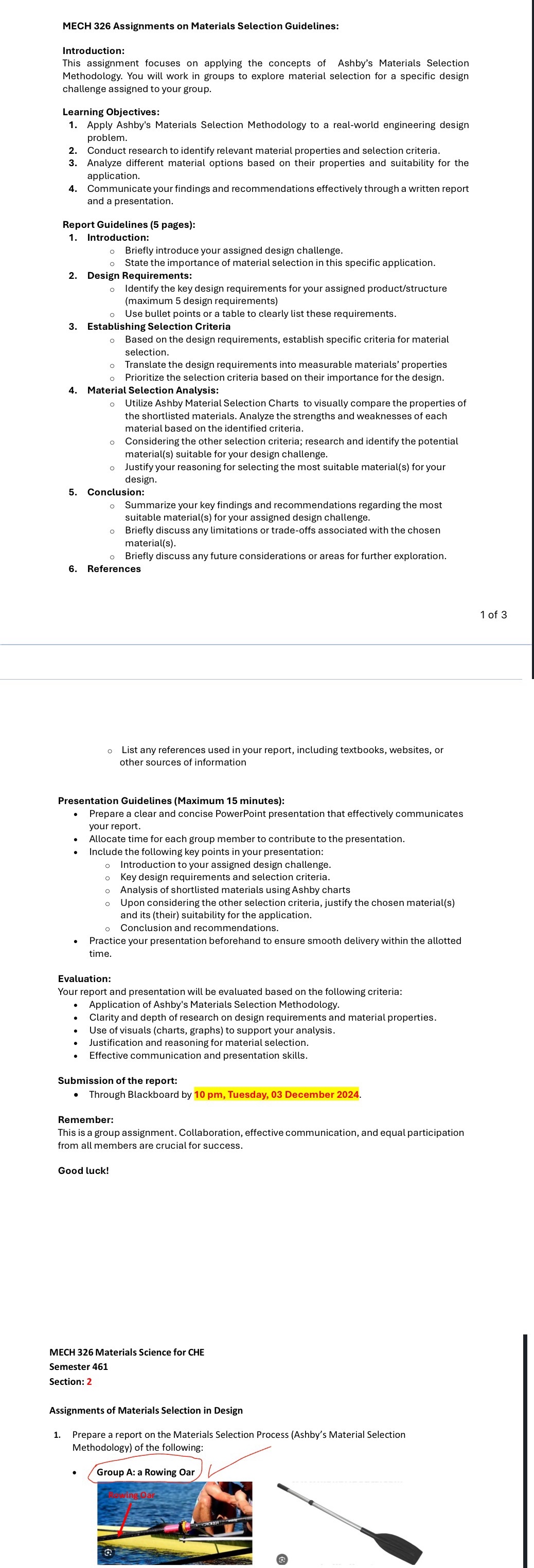 Write an assigment for a Rowing Oar and follow