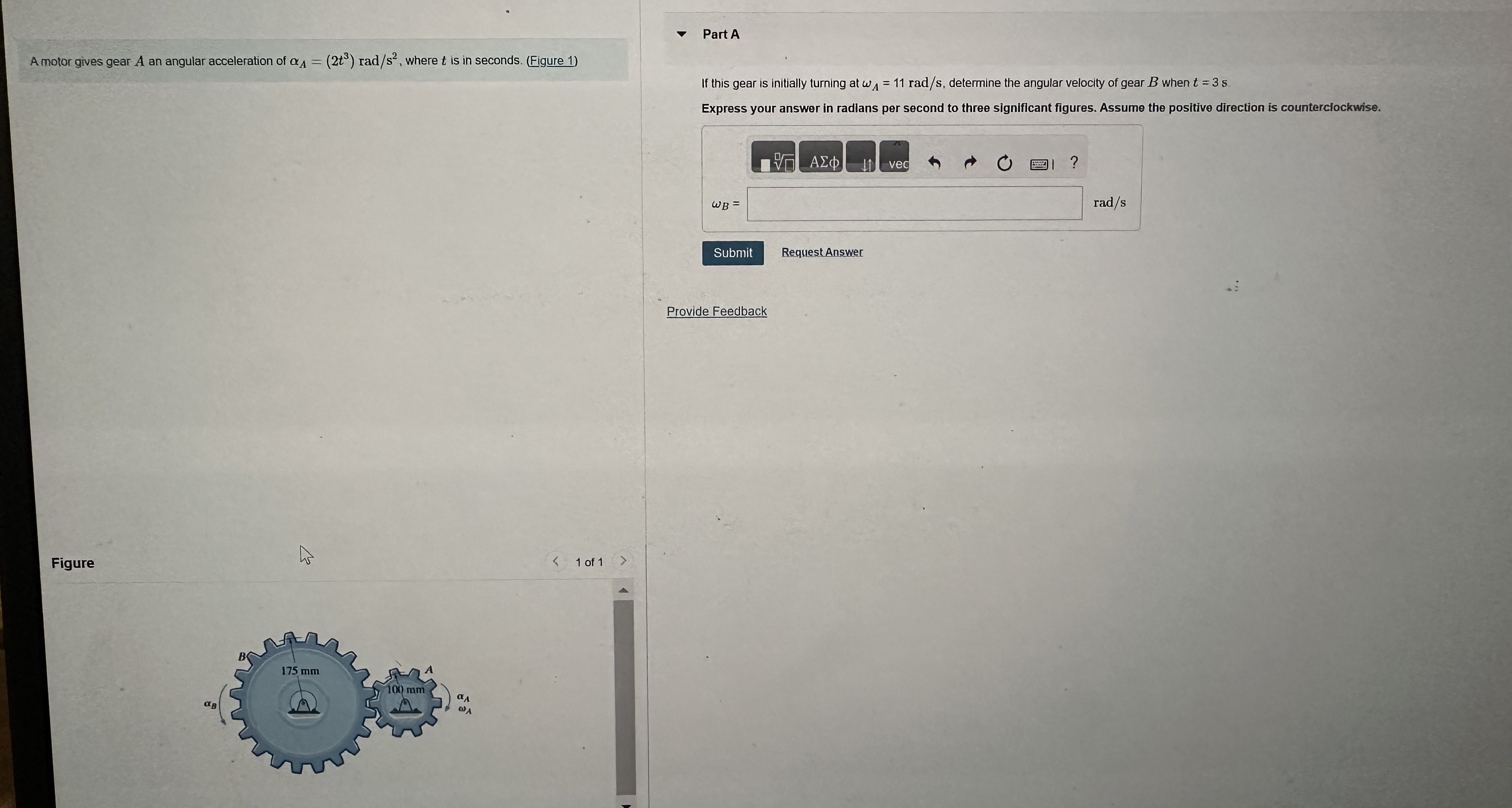 A molor gives gear A an angular acceleration of A