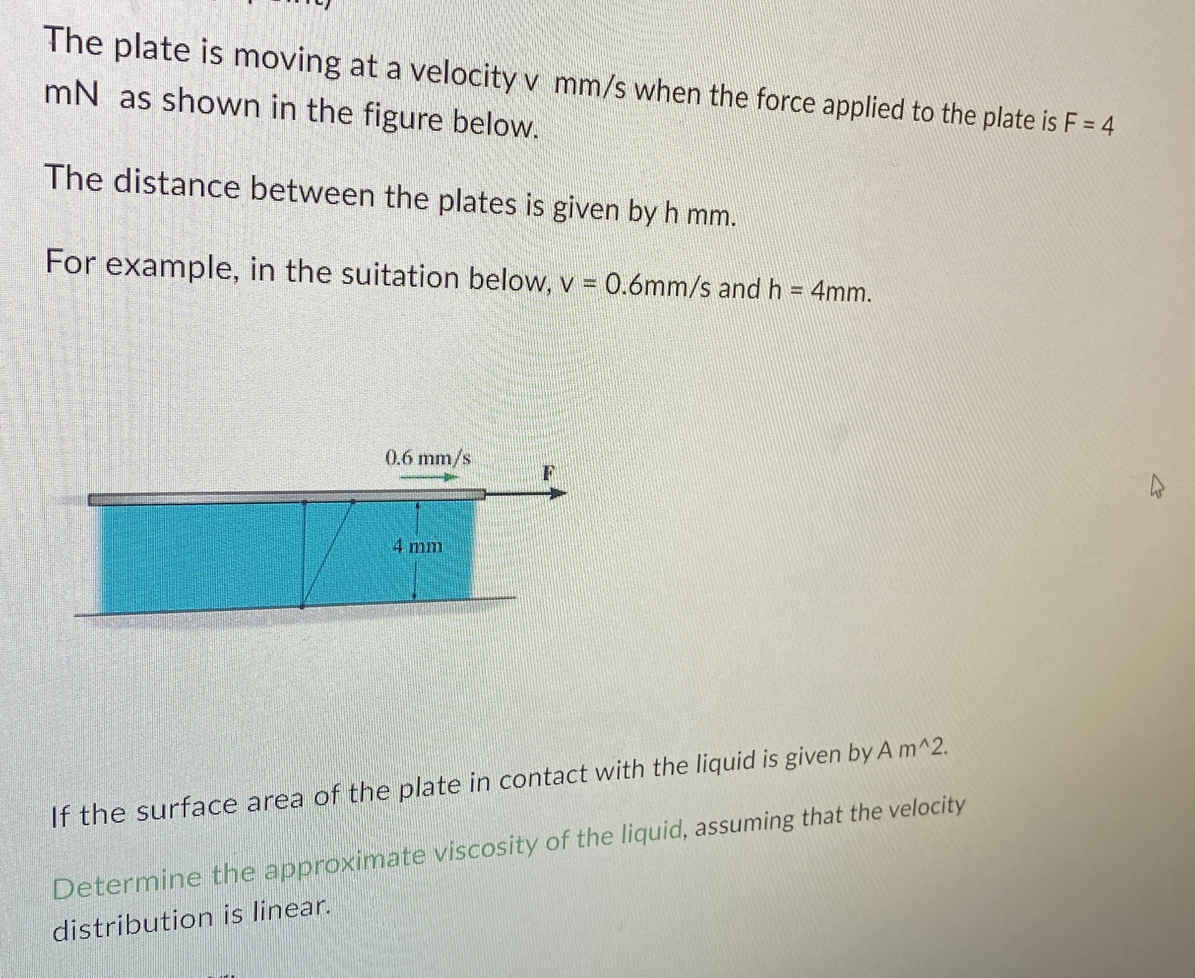 The plate is moving at a velocity v m m s when