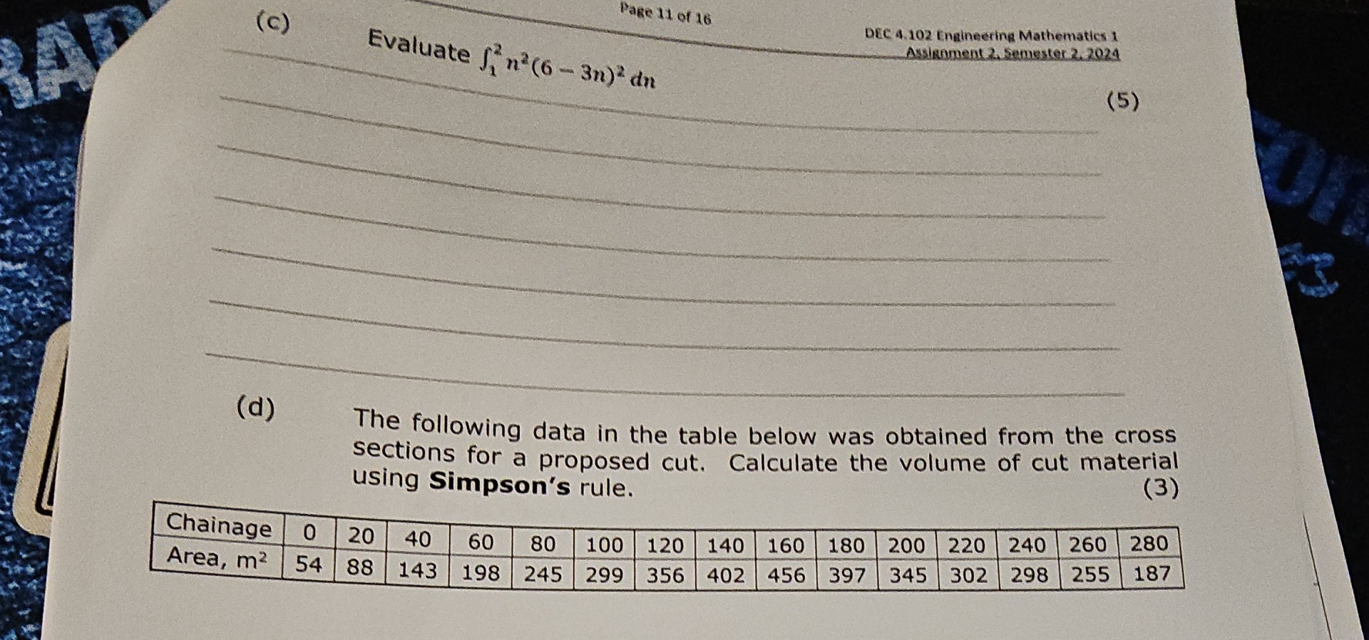 ( c ) Evaluate 1 2 n 2 ( 6 - 3 n ) 2 d n DEC 4 .