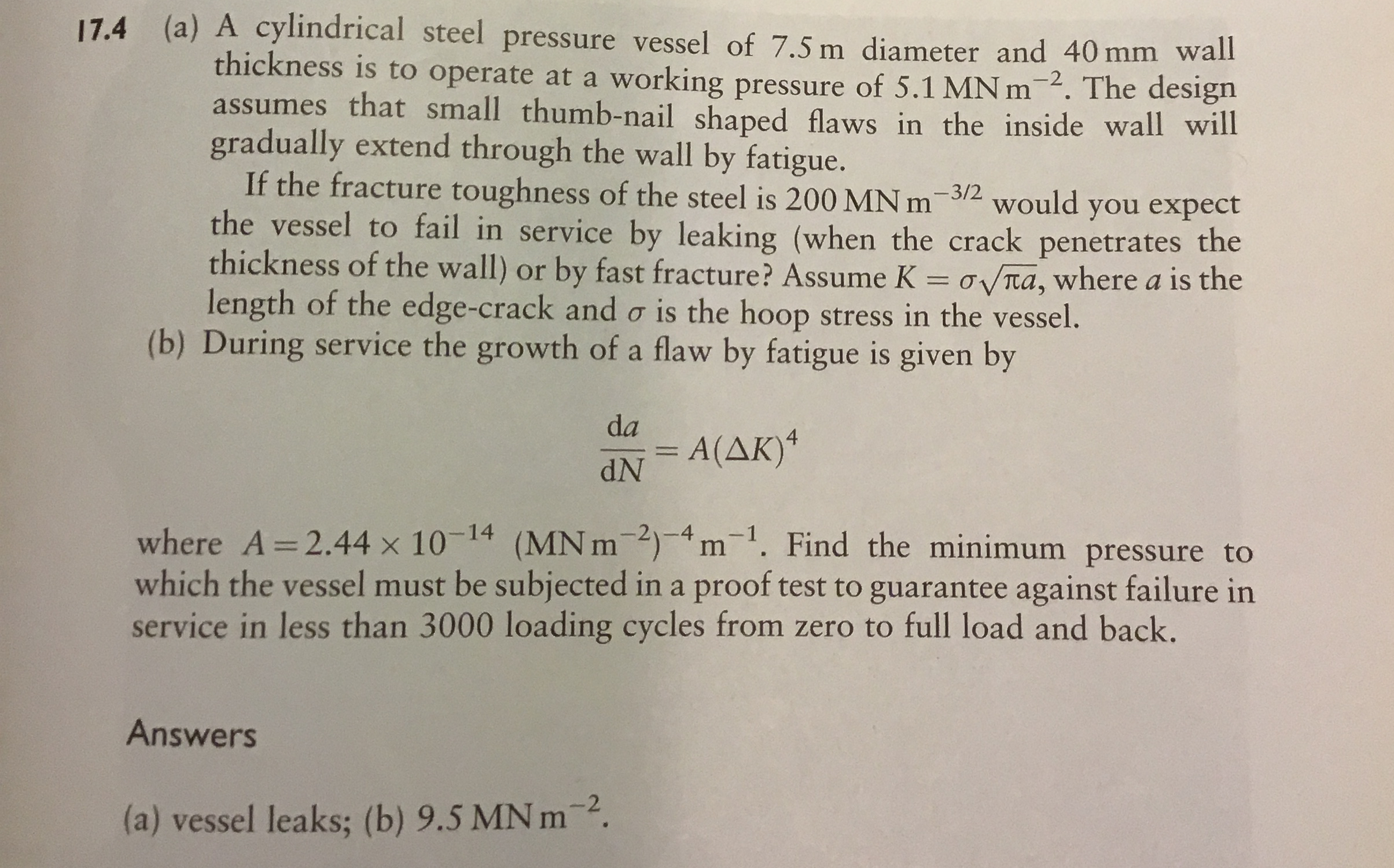 1 7 . 4 ( a ) A cylindrical steel pressure vessel
