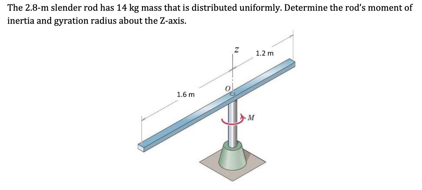 The 2 . 8 - m slender rod has 1 4 kg mass that is