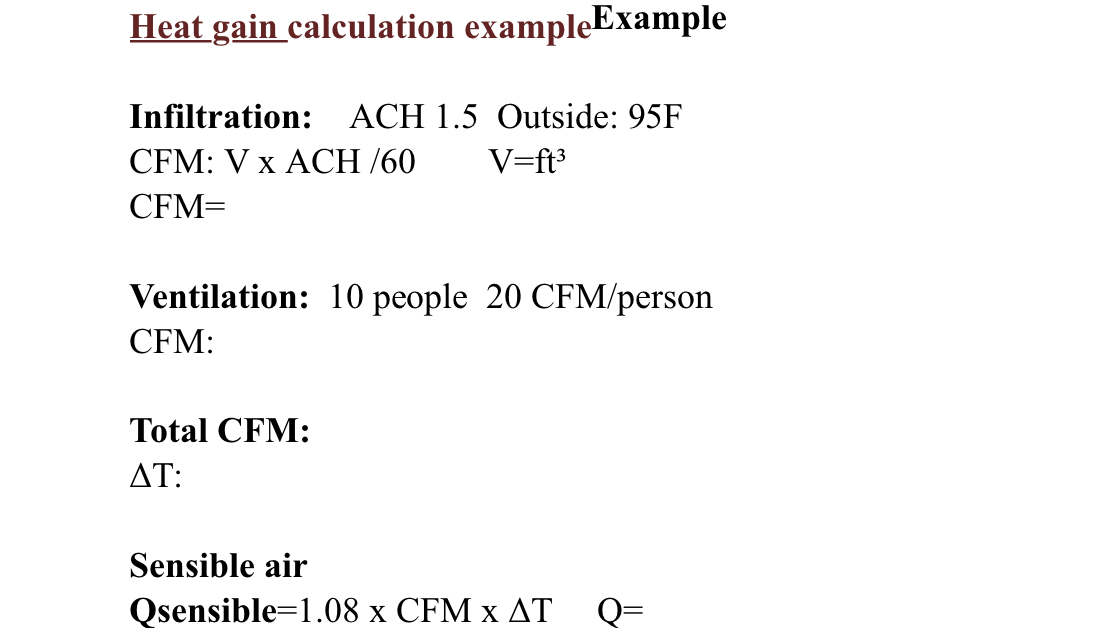 Heat gain calculation example Example