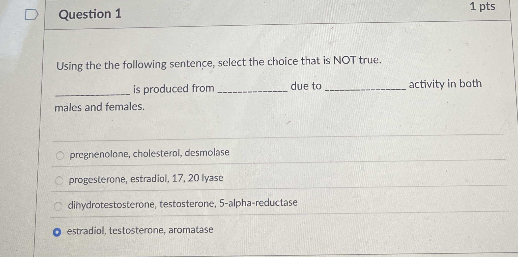 Question 1 1 pts Using the the following
