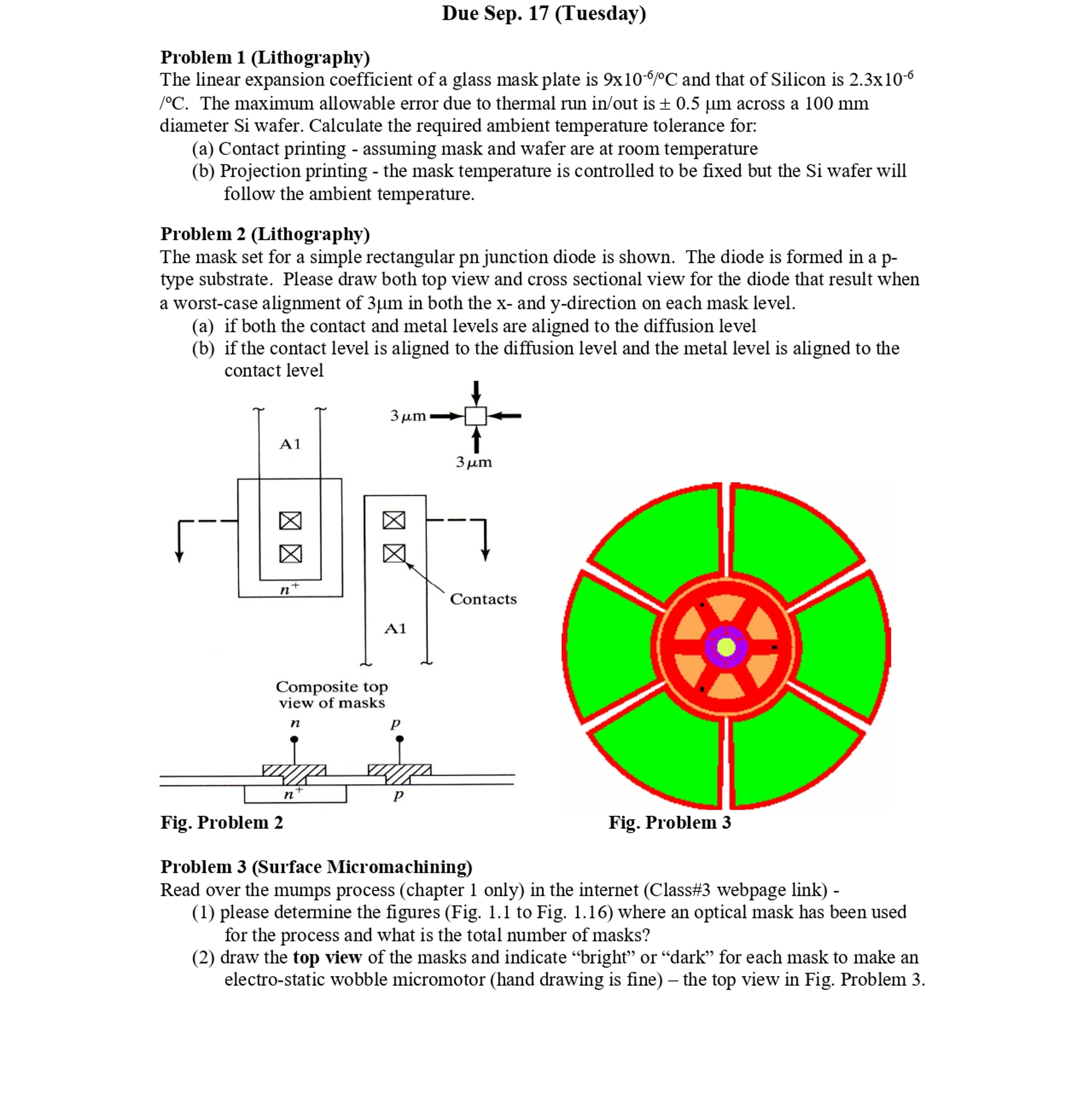 Due Sep. 1 7 ( Tuesday ) Problem 1 ( Lithography