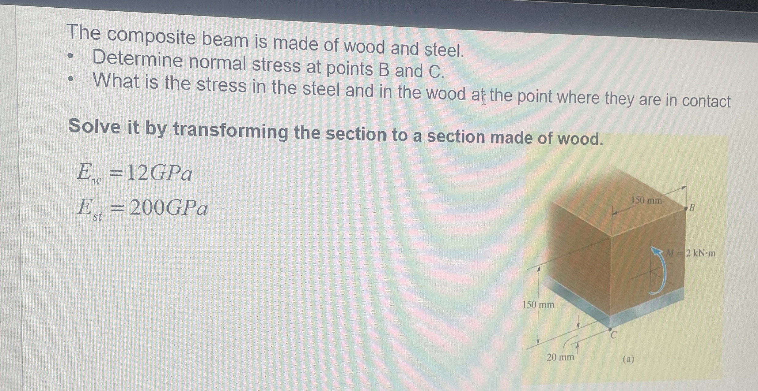 The composite beam is made of wood and steel.