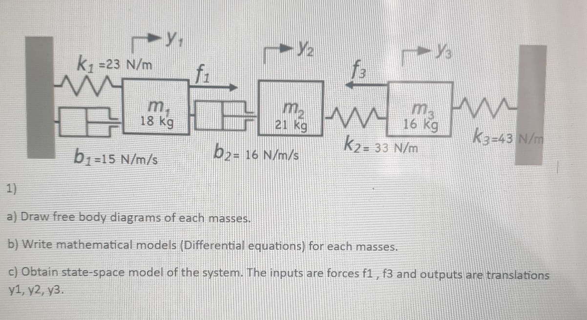 a ) Draw free body diagrams of each masses. b )