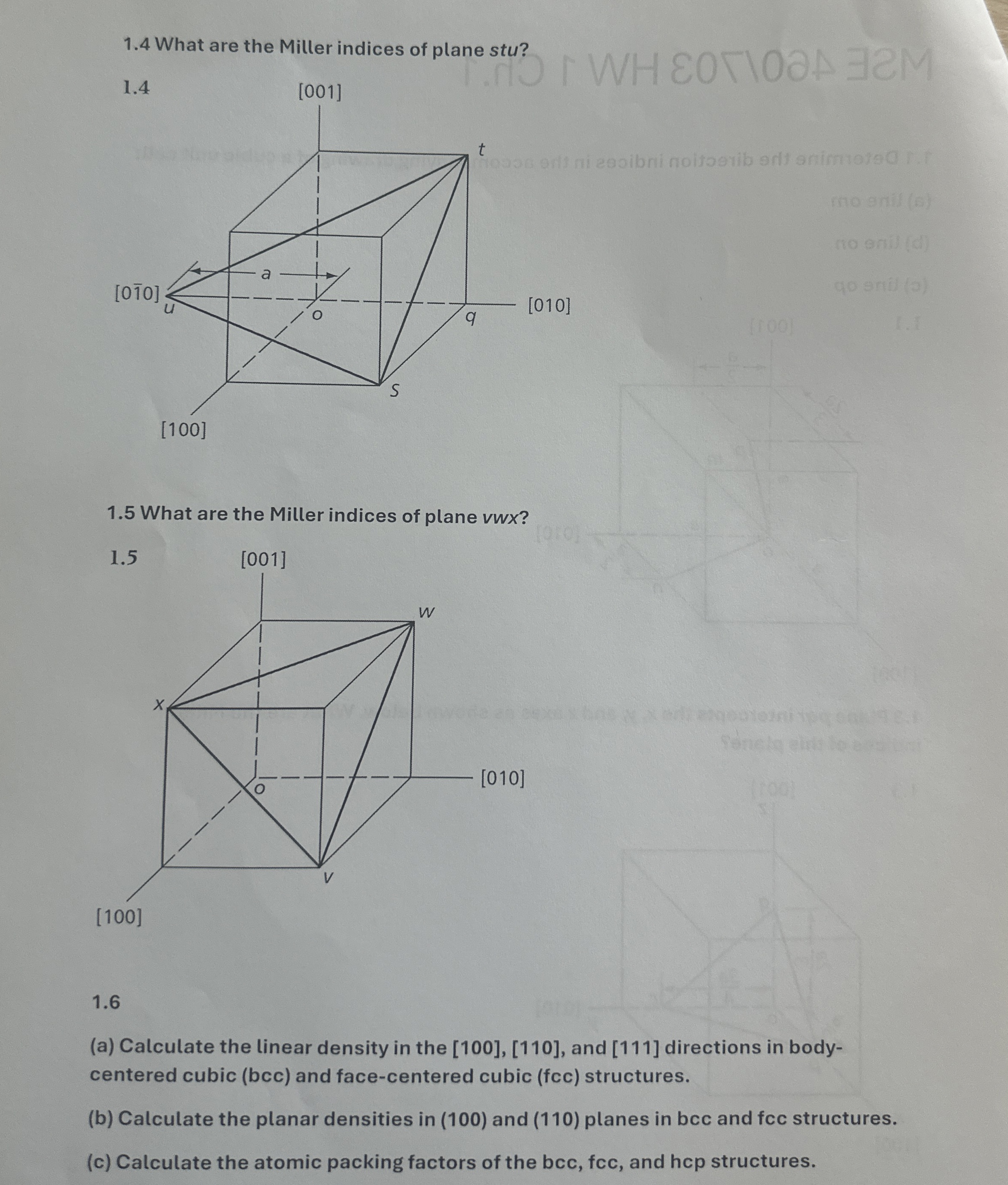 1 . 4 What are the Miller indices of plane stu? 1