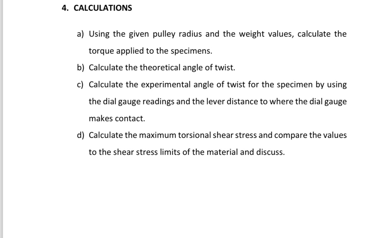 CALCULATIONS a ) Using the given pulley radius