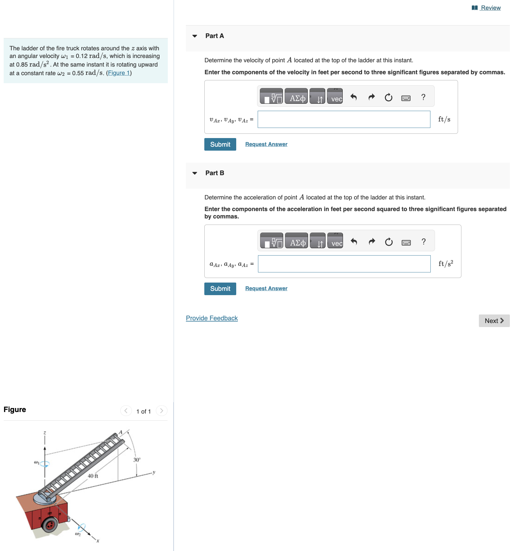 The ladder of the fire truck rotates around the z