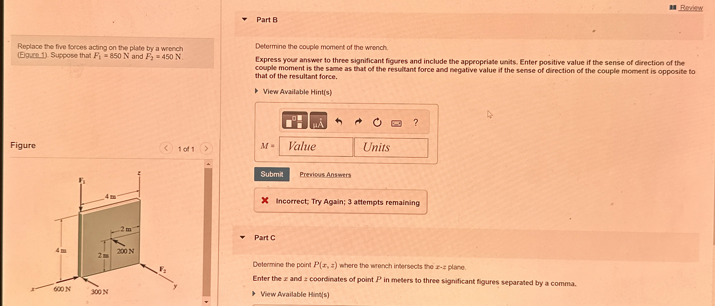 Part B Replace the five forces acting on the