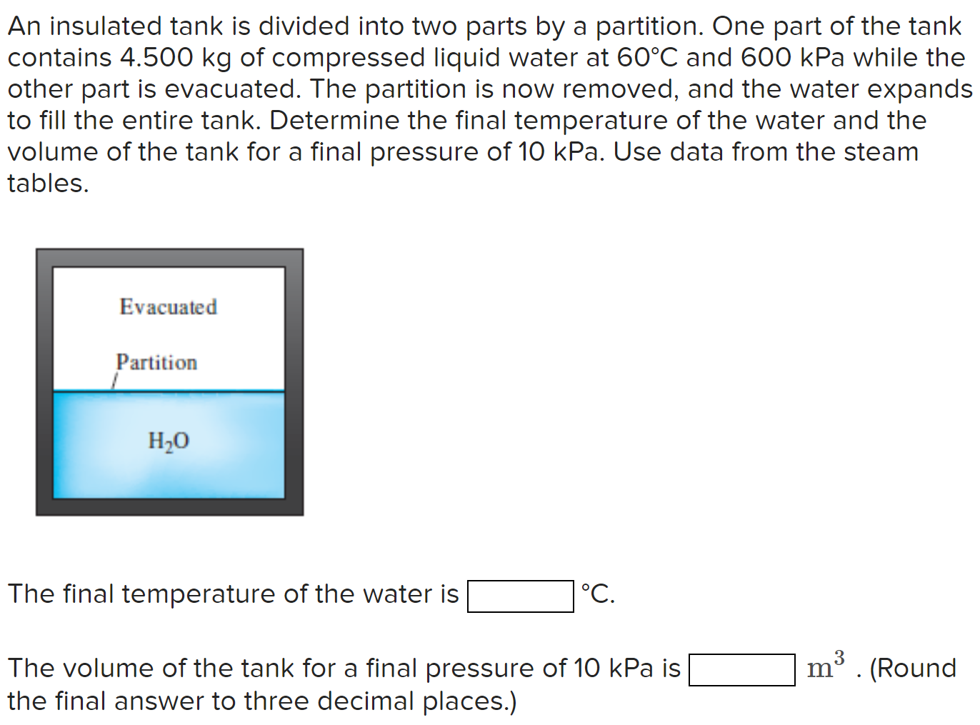 An insulated tank is divided into two parts by a