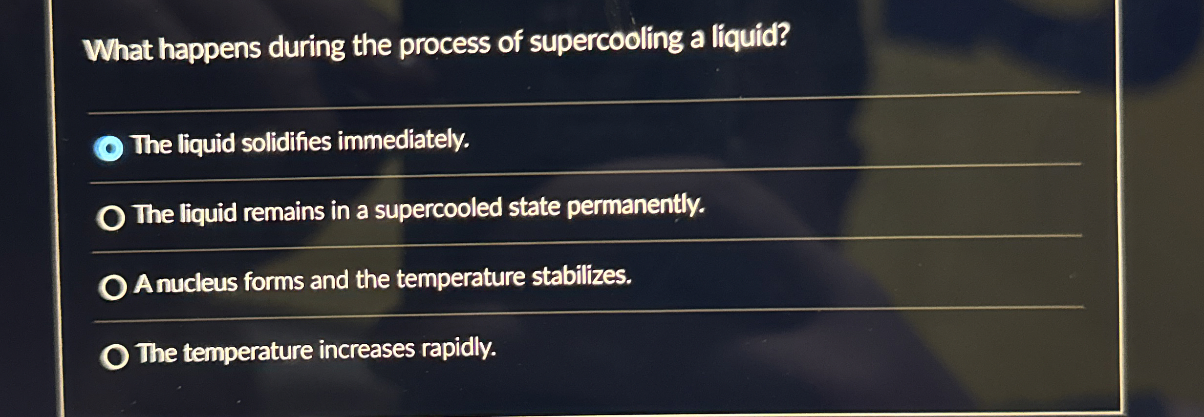 What happens during the process of supercooling a