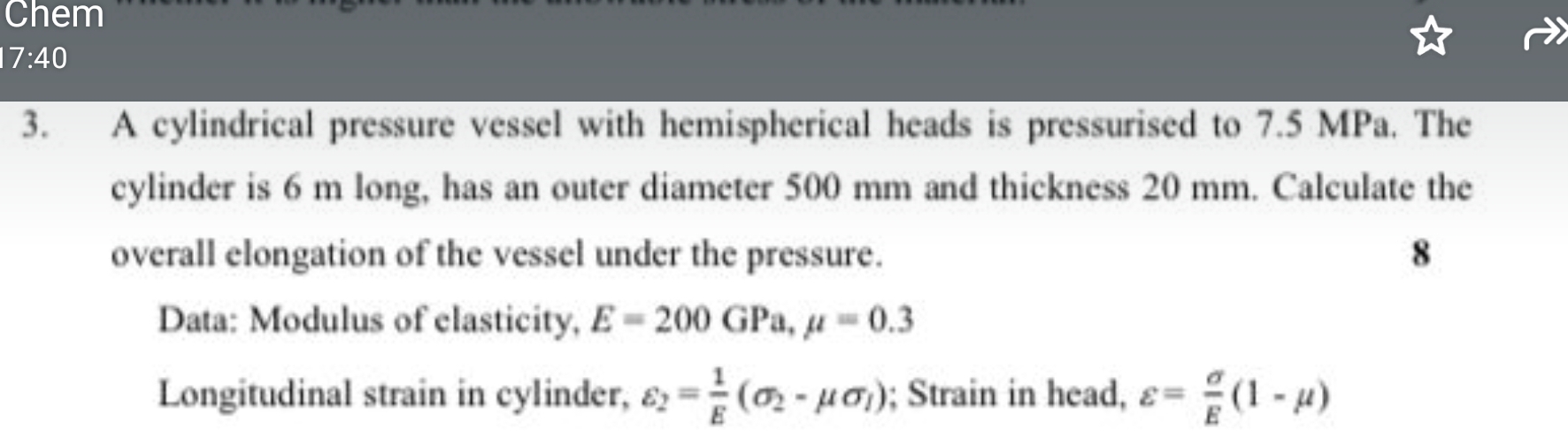 Chem A cylindrical pressure vessel with