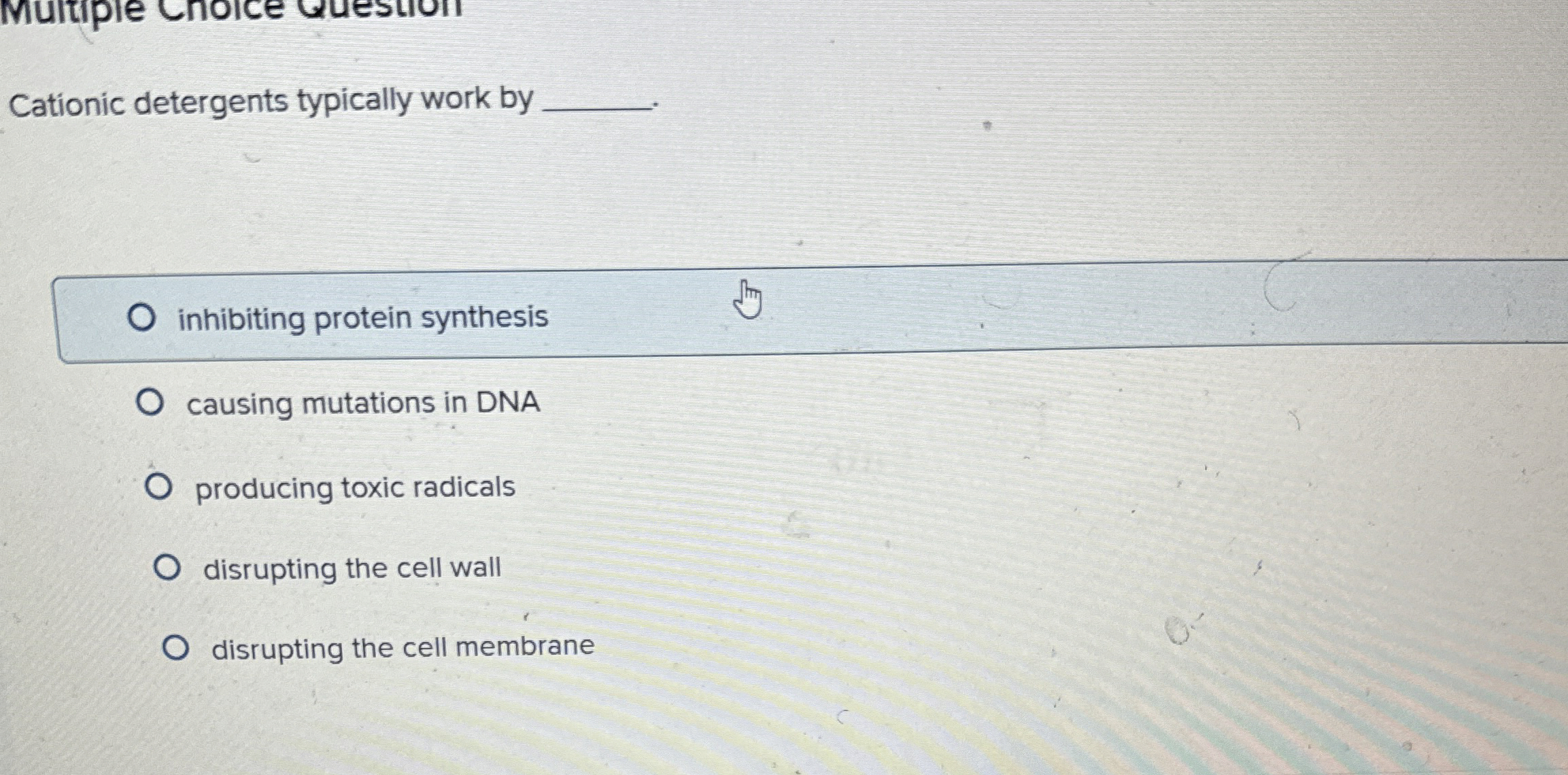 Cationic detergents typically work by inhibiting